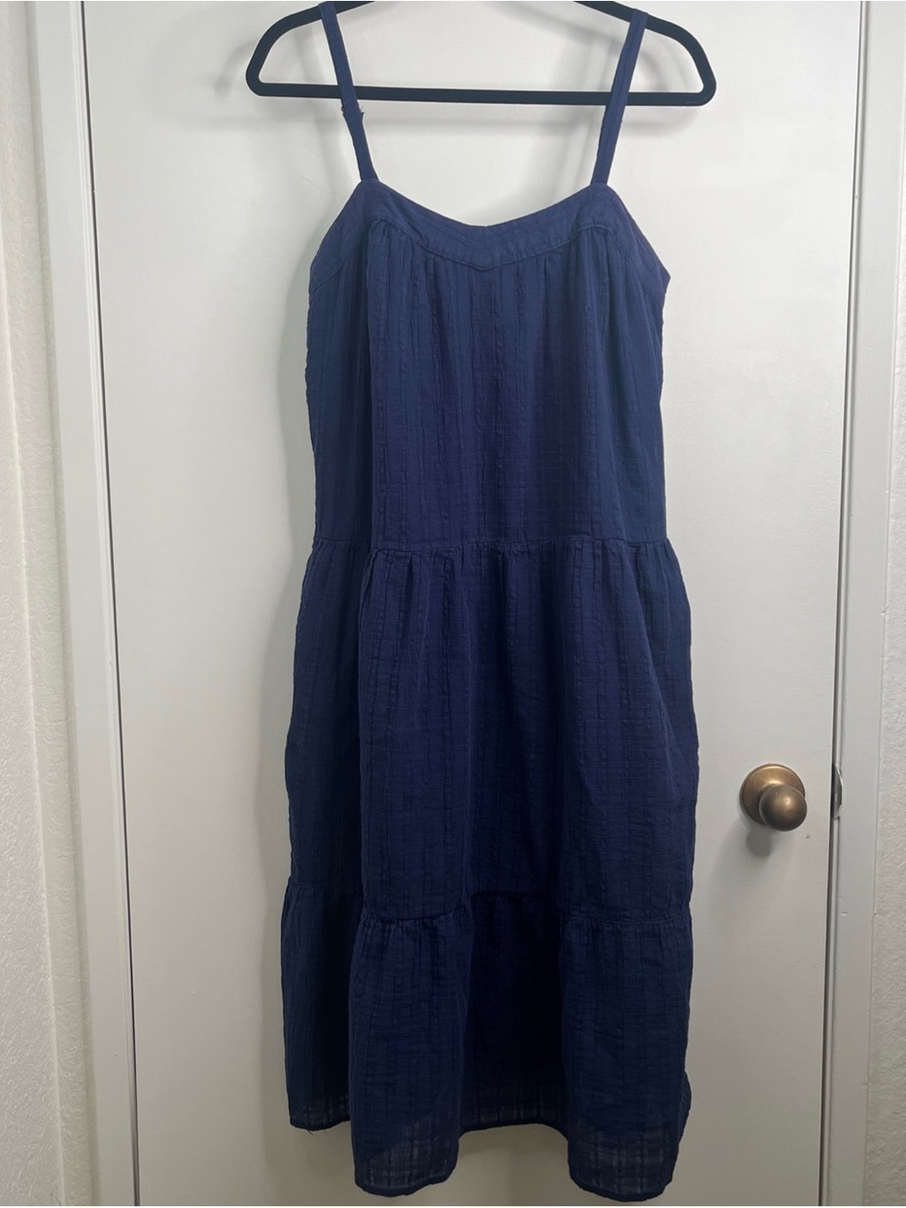 Knox Rose Midi Dress Women Sz Med Blue Tiered Textured Cottage Core Boho